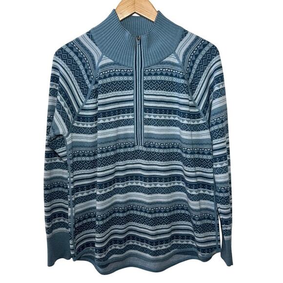 Eddie Bauer Sweater Women L 1/2 Zip Long Sleeve Pullover Fair Isle Mock Neck Top - Picture 1 of 8